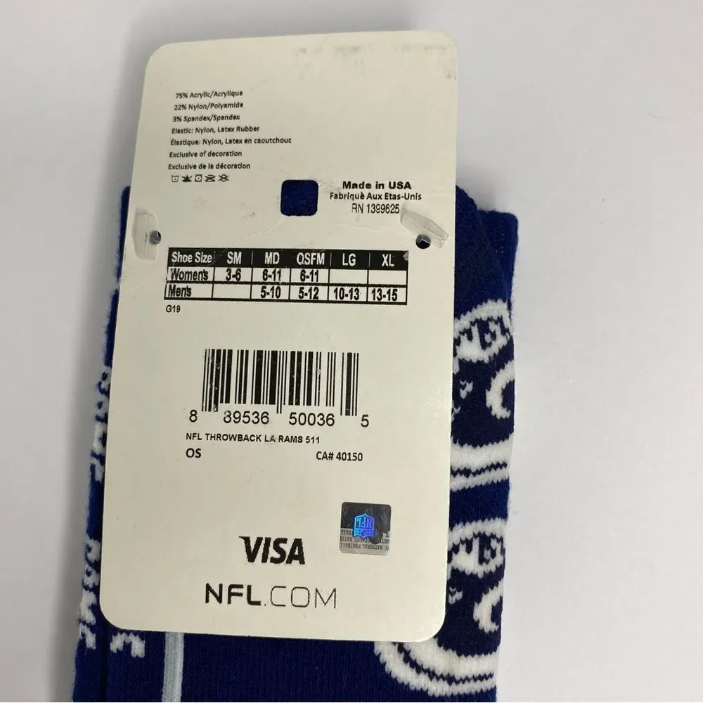 For Bare Feet Blue White NFL Throwback LA Rams Socks OSFM